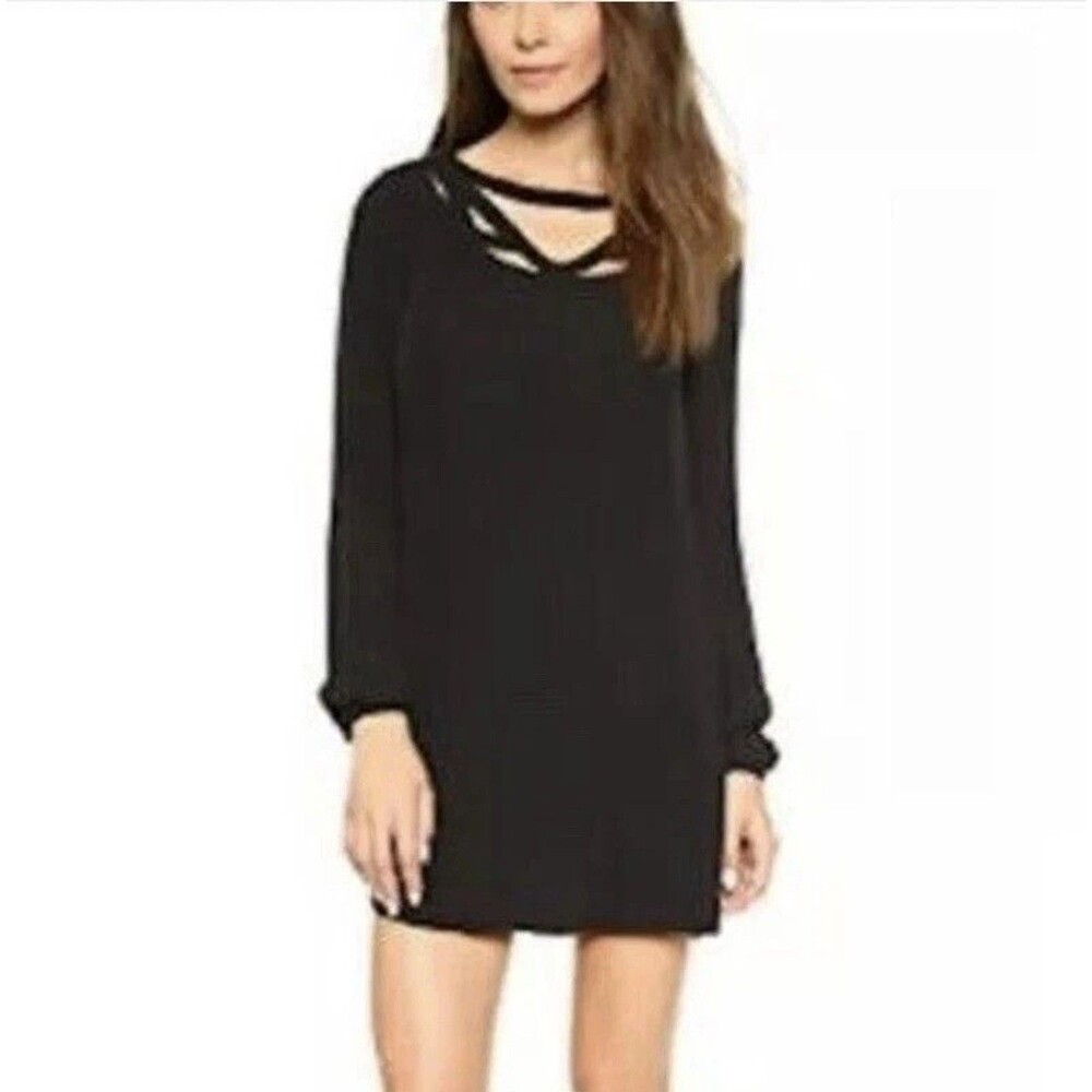 DIANE VON FURSTENBERG DVF Silk Shift Mini Dress Black Long Sleeve Melanie Sz 4